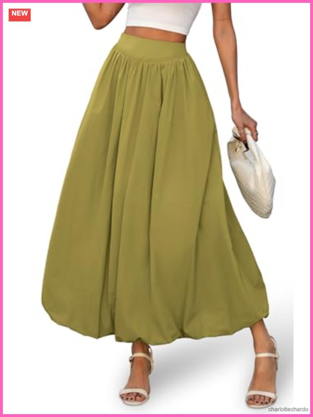 Women's Y2K Bubble Maxi Skirt Elastic Waist Puffy Hem A-Line
